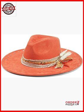 Wide Brim Fedora Hat Unisex Felt Panama Dress Hat Adjustable